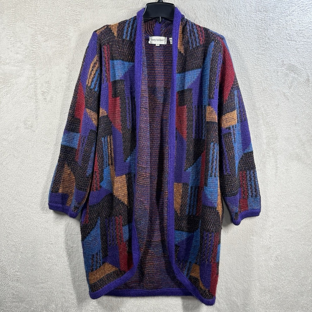 Tony Lambert Cocoon Cardigan M Sweater Raglan Sleeve Oversized 80s Colorful VTG